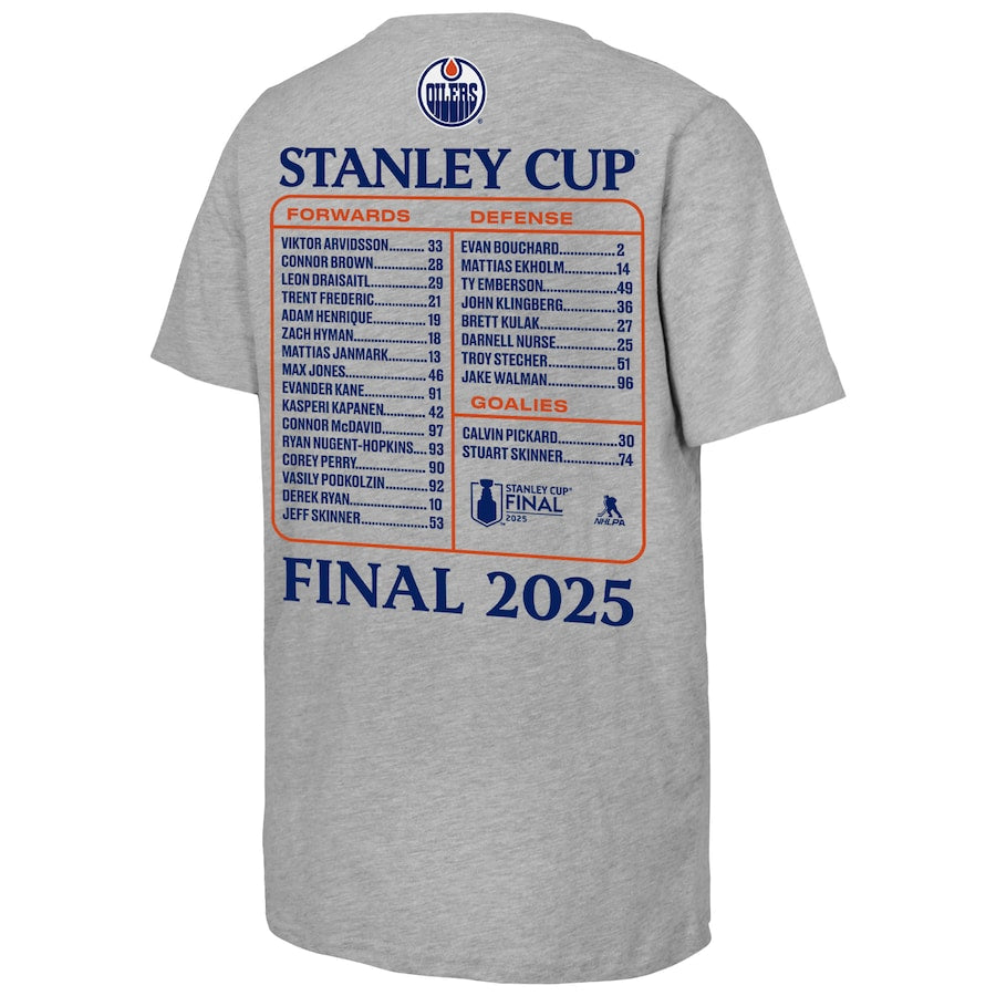Youth Edmonton Oilers Fanatics Heather Gray 2025 Stanley Cup Final Roster T-Shirt