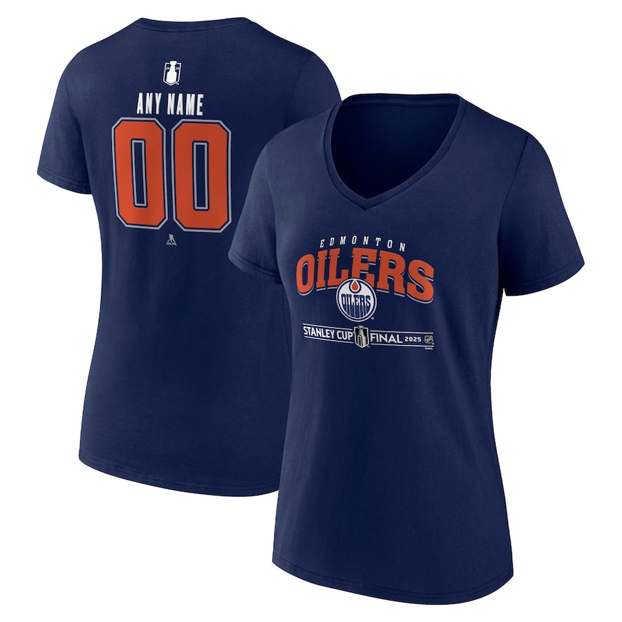 Women's Edmonton Oilers Navy 2025 Stanley Cup Final Custom V-Neck T-Shirt