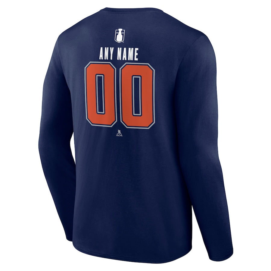 Men's Edmonton Oilers Navy 2025 Stanley Cup Final Custom Long Sleeve T-Shirt