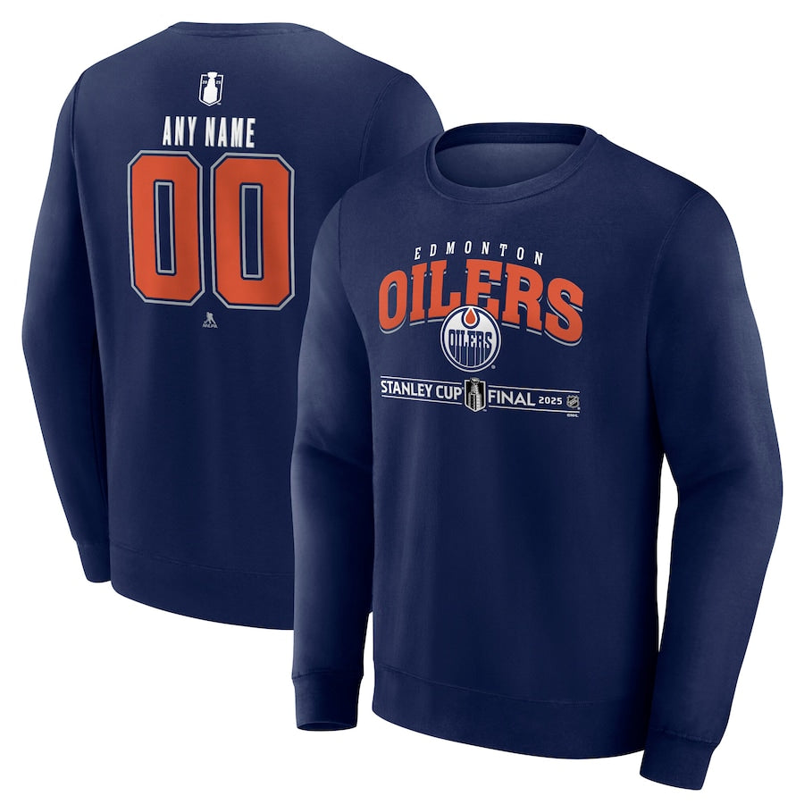 Men's Edmonton Oilers Navy 2025 Stanley Cup Final Custom Fleece Pullover Sweatshirt