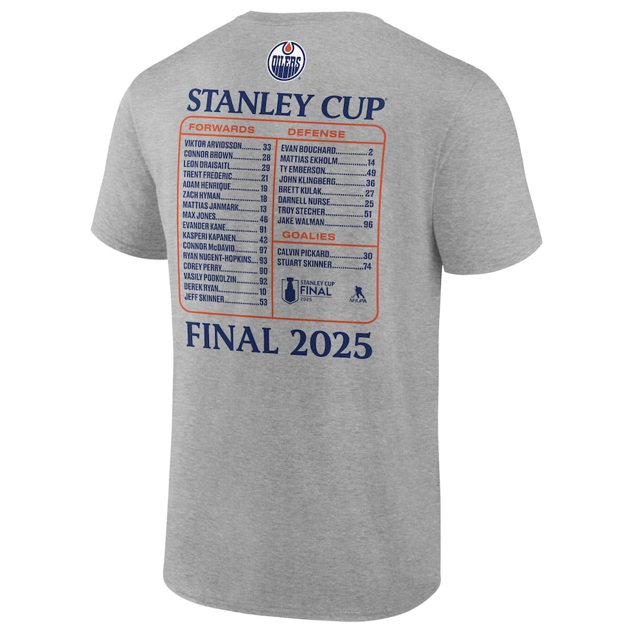 Men's Edmonton Oilers Fanatics Heather Gray 2025 Stanley Cup Final Roster T-Shirt